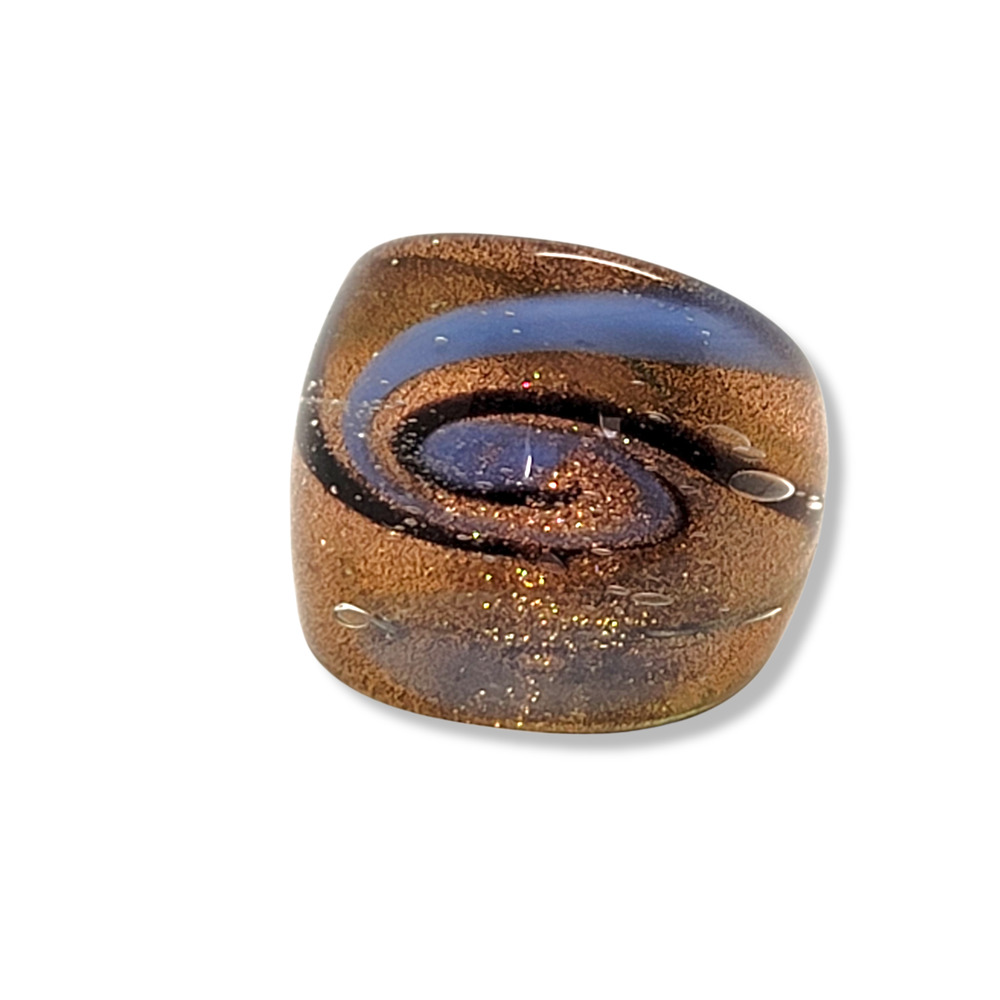 Multicolor Murano Blown Glass Sparkling Blue Galaxy Ring Size 6.5